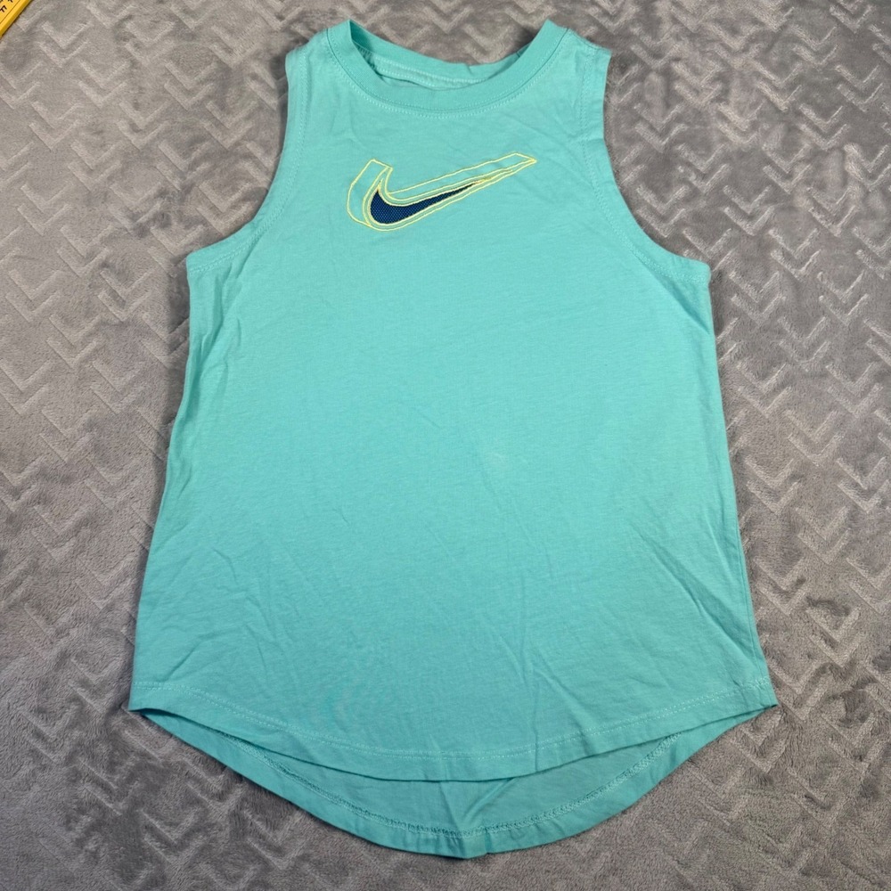 Nike Tank Top Womens Medium Blue Graphic Swoosh Sleeveless Cotton Athletic NWT